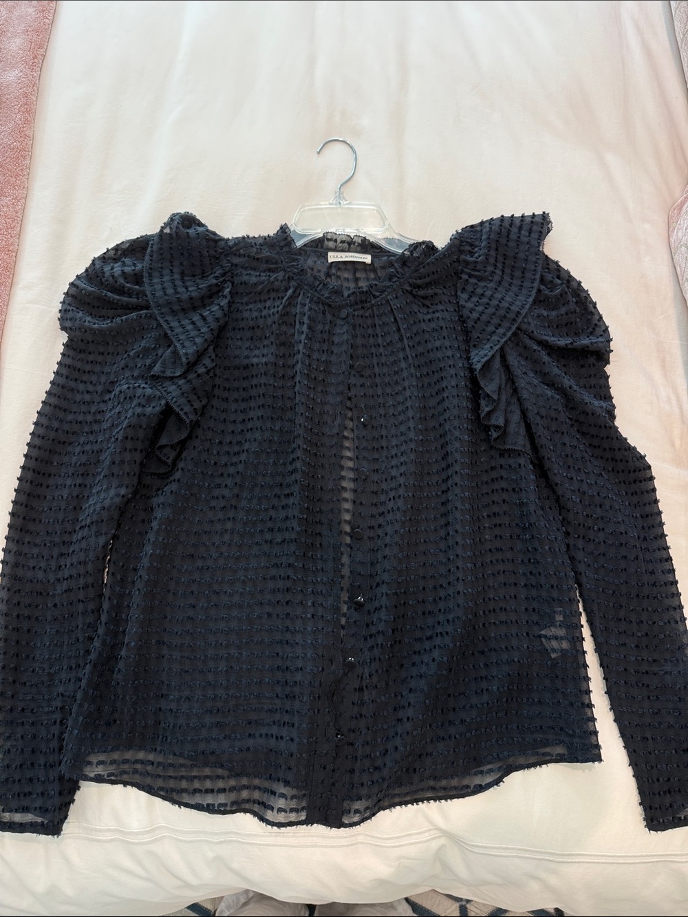 Ulla Johnson sheer burnout ruffle shoulder blouse